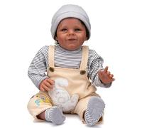 yuela 55CM bébé Reborn Shaya en Peau Marron foncé bébé Afro-américain garçon Doux Visage Mignon étrange garçon poupée 3 Mois Vraie Taille de bébé