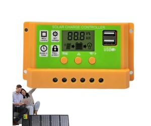 Yuemeuy Régulateur Solaire - Onduleur 30A Avec Affichage LCD - Contrôleur De Charge Solaire PWM 12V/24V,Pour Mobiles Tablettes PC Batteries Camping-Car Avec