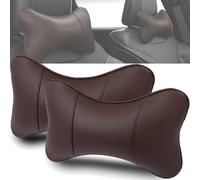 YUEMING 2 Pièces Voiture Oreillers de Cou, Coussin Appui-Tête En Cuir, Appuie Tete Voiture pour la Tête Reposent Soutien de Cou Les Sièges de Conduite Passager Voyage (Café)