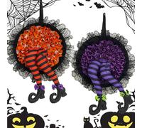 YUEMING 2Pcs Couronne de sorcière pour Porte d'entrée, Couronne de Pieds de sorcière, Couronne à Suspendre, Halloween Couronne de Porte, Couronne de Bienvenue, Décoration d'halloween
