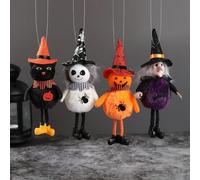YUEMING 4 PCS Décoration d'halloween Suspendre, Halloween Décoration Sorcière sur Les Poupées À Balai Pendentif, Poupée d'halloween en Peluche, Maison Hantée Décorer Props Bar Porte Extérieur