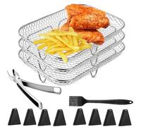 YUEMING Grille Vapeur pour Friteuse à Air, Accessoires pour Friteuse à Air, 3 Couche Supports de Friteuse à Air, Pinces anti-brûlure, Compatible avec Ninja AF300EU Air Fryer Friteuses à Double Panier