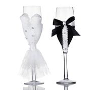YUEMING Lot de 2 flûtes à champagne en cristal dans un coffret cadeau, verres à vin à cocktail pour couples, mariés, fiançailles, anniversaire, fête prénuptiale, grillage (noir)
