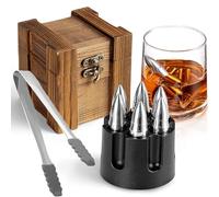 YUEMING Whisky Stone Gift Sets, Ensemble de Cadeaux Pierre a Whisky en Acier Inoxydable, Coffret Whisky avec 6X Pierre a Whiskey, Pince Compris & Boite Rangement pour Les Hommes Papas Maris