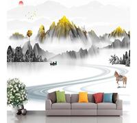 YueMingDi 3D Salon Mural Décoration Intérieure Encre Montagne Pic Arbre Canapé Tv Fond D’Écran Art Fond Mur-200Cm×140Cm