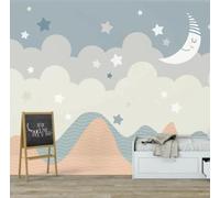 YueMingDi Dessin Animé Lune Étoiles Paysage Moderne Fond D’Écran Maison Décor Étude Salon Bureau Fond-200Cm×140Cm