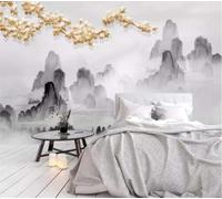 YueMingDi Fleurs Branches Pics De Montagne Paysage Moderne Fond D’Écran Décoration Intérieure Texturé Salon Fond De Télévision-430Cm×300Cm