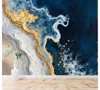 YueMingDi Papier Peint 3D Abstrait Bleu Et Or Texturé Effet Marbre Original | Fresques Murales et Créatives Décoration D'intérieur Pour le Bureau Salon la Chambre Coucher Canapé Mural de Luxe-400cm×280cm