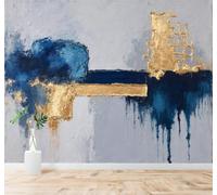 YueMingDi Papier Peint 3D Abstrait Encre De Chine Bleu Et Or Art Original | Fresques Murales et Créatives Décoration D'intérieur Pour le Bureau Salon la Chambre Coucher Canapé Mural de Luxe-200cm×140cm