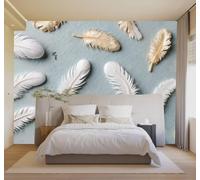 YueMingDi Papier Peint 3D Élégance Minimalisme Blanc Et Or Plumes Art | Fresques Murales et Créatives Décoration D'intérieur Pour le Bureau Salon la Chambre Coucher Canapé Mural de Luxe-300cm×210cm