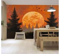 YueMingDi Papier Peint 3D Lune Orange Pins Forêt Oiseaux Silhouettes | Fresques Murales et Créatives Décoration D'intérieur Pour le Bureau Salon la Chambre Coucher Canapé Mural de Luxe-400cm×280cm