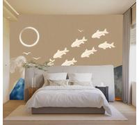 YueMingDi Papier Peint 3D Petits Poissons Montagnes Lune Minimalisme Art | Fresques Murales et Créatives Décoration D'intérieur Pour le Bureau Salon la Chambre Coucher Canapé Mural de Luxe-200cm×140cm