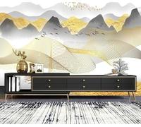 YueMingDi Peinture Murale 3D Décoration Murale De La Maison Sommets Des Montagnes Arbres Paysage Salon Canapé Fond D’Écran Tv-300Cm×210Cm