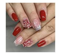 YUEMOL Faux Ongles Noel 24Pcs Black&White Snowflake Christmas Press-On Nails, Glitter Short Square Full Cover Acrylic Nail Tips for Women&girls Nail Art(G)