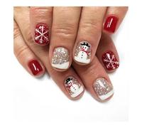YUEMOL Faux Ongles Noel 24Pcs Black&White Snowflake Christmas Press-On Nails, Glitter Short Square Full Cover Acrylic Nail Tips for Women&girls Nail Art(F)