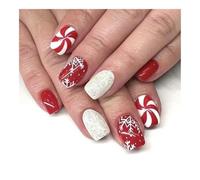 YUEMOL Faux Ongles Noel 24Pcs Black&White Snowflake Christmas Press-On Nails, Glitter Short Square Full Cover Acrylic Nail Tips for Women&girls Nail Art(B)