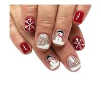 YUEMOL Faux Ongles Noel 24Pcs Christmas Red French Press on Nails, New Year Gift Fake Nail Snowflake Christmas Tree False Nail Wearable Short Square Nail(1)