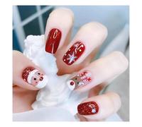 YUEMOL Faux Ongles Noel 24Pcs Christmas Red French Press on Nails， New Year Gift Fake Nail Snowflake Christmas Tree False Nail Wearable Short Square Nail(4)