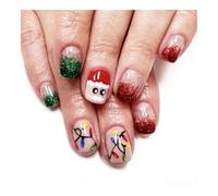 YUEMOL Faux Ongles Noel 24Pcs Christmas Red French Press on Nails， New Year Gift Fake Nail Snowflake Christmas Tree False Nail Wearable Short Square Nail(3)