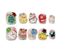 YUEMOL Faux Ongles Noel Handmade Press on Nails Christmas Tree Snowman Design Fake Nails， Wearable 3D Cartoon Short False Nails Christmas Gift for Girls(XS)