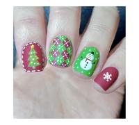 YUEMOL Faux Ongles Noel Short Frosted Christmas Square Armor, Christmas Snowman Christmas Tree Snowflake Red Green Wearing Armor 24 Pieces