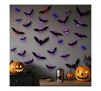 YUEMOL Lot de 24 autocollants muraux 3D en forme de chauve-souris illuminées 3D pour Halloween, décoration de fenêtre, garage, intérieur et extérieur Vert