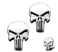 Yuemuop 2 Pièces Autocollant Métal 3D Punisher, Autocollant Véhicule Moto Skull Punisher, Autocollant pour Voiture Punisher Crâne, Motos, Décoration de Véhicules