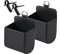 Yuemuop 2 Pièces Organisateur de Sortie D'aération de Voiture en Cuir, PU avec Crochet Pochette Universelle de Rangement Voiture pour Le Stockage comme Stylo Clé de Téléphone Portable (Noir)