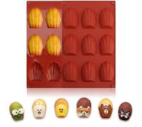 YUEnAttente 2 Pièces Moule à Madeleine, 9 Cavités - Moule en Silicone Facilitant le Démoulage, Pour Madeleines, Chocolat, Biscuits, Pudding (Marron)