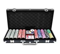 YUENFONG Aluminium Mallette de poker 500 jetons Texas Hold'em Poker avec 2 plateaux de poker et 5 dés 1 bouton dealer 2 clés Noir