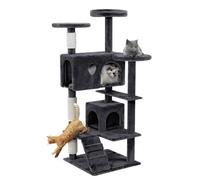 YUENFONG Arbre à chat - 130 cm de haut - Avec corde en sisal - Meubles pour chat avec 2 maisons à chat - Jouet pour chat avec plateformes - Grotte pour chat - Gris foncé