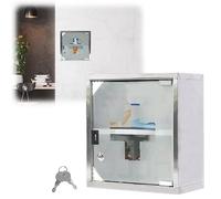 YUENFONG Armoire à médicaments en Acier Inoxydable avec 2 Compartiments Verrou Armoire de Pharmacie avec Porte en Verre et étagère Armoire médicale, 30 x 12 x 30 cm Argent