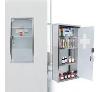 YUENFONG Armoire à médicaments en Acier Inoxydable avec 4 Compartiments Verrou Armoire de Pharmacie avec Porte en Verre et étagère Armoire médicale, 30 x 12 x 57.5 cm Argent