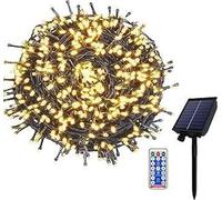 YUENFONG Chaîne solaire extérieure, 100M 1000 LED Chaîne solaire étanche Blanc chaud 8 modes de lumières avec télécommande pour décoration de fête de jardin (100m)