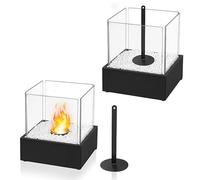 YUENFONG Cheminée de Table cheminée Bio éthanol feu de Table feu de terrasse en Acier Inoxydable et Verre avec Pare-Flammes, pour intérieur et extérieur, Balcon, Salon (Type D, Rectangle)