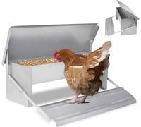 YUENFONG Distributeur automatique d'aliments pour poules 10 kg Distributeur automatique d'aliments pour volailles, Avec pieds anti-corbeaux et couvercle étanche, mangeoire en acier galvanisé