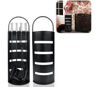 YUENFONG Ensembles d’Outils de Cheminée 5 pièces accessoire avec Seau, tisonnier, Pelle à Cendre, Balai & Pince, Moderne (Type A, noir)