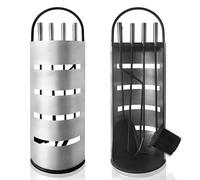 YUENFONG Ensembles d’Outils de Cheminée 5 pièces accessoire avec Seau, tisonnier, Pelle à Cendre, Balai & Pince, Moderne (Type A, argent et noir)