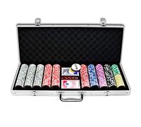 YUENFONG Mallette de Poker 500 jetons Texas Hold'em Poker avec 2 Plateaux de Poker et 5 dés, 1 Bouton Dealer, 2 clés, Mallette de Poker en Aluminium (Argenté)