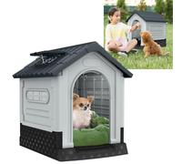 YUENFONG Niche pour chien, niche pour chien, niche pour chien de taille moyenne, en plastique, amovible, avec grille d'aération, pour chiens et chats, 65 x 56,5 x 67 cm, grise