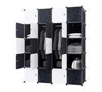 YUENFONG Organisateur de penderie DIY Système d'étagères en plastique pour vêtements, chaussures, jouets et livres, noir (20 boîtes avec porte)