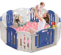 YUENFONG Parc Bébé Pliable, Parc avec Porte et Jouet, 12+2 Panneaux Bleu+Blanc Barrière de sécurité, Barrière d'éveil en plastique (14 pièces)
