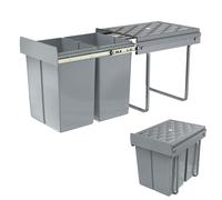 YUENFONG Poubelle intégrée 2 compartiments 2x15 Litres, Collecteur de déchets avec glissières télescopiques pour meuble de cuisine Système de tri des déchets extensible, 48 x 34,2 x 35,1cm