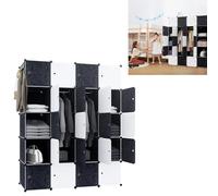 YUENFONG Système d'étagères d'armoire en polypropylène 20 cubes - Armoire avec portes - Système d'étagères enfichables portable - Pour livres, vêtements, jouets (noir et blanc)