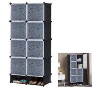 YUENFONG Système d'étagères de penderie en 8 cubes en polypropylène - Armoire avec portes - Système d'étagères enfichables portable - Pour livres, vêtements, jouets - Noir