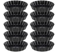 YUENPUN Lot de 10 plats à tarte ronds à fond amovible de 10,2 cm avec base amovible en acier au carbone anti-adhésif et cannelé pour quiche, tartelette et quiche
