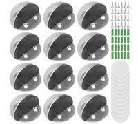 YUENPUN Lot de 12 butées de porte de sol adhésives en acier inoxydable brossé avec caoutchouc, protection murale pour chambre, salle de bain, bureau, 4,5 x 2,8 cm, argenté