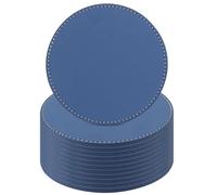 YUENPUN Lot de 12 dessous de verre ronds en cuir synthétique bleu foncé avec couture pour tasses, tables, décoration d'intérieur, 10,2 cm