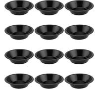 YUENPUN Lot de 12 petits plats à tarte ronds individuels en acier au carbone anti-adhésif pour la cuisson de gâteaux, quiches, desserts - Noir - 12,6 x 8 x 3 cm