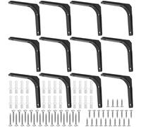YUENPUN Lot de 12 supports d'étagère en métal noir de 10,2 cm, supports d'étagère à angle droit avec vis, support d'étagère murale robuste pour table, meubles, bibliothèque, planche en bois